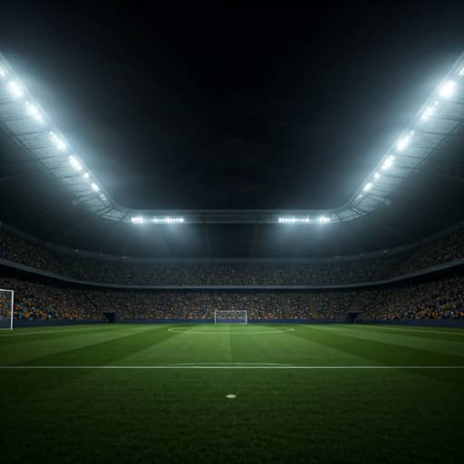 Estadio lotado a noite com luzes intensas